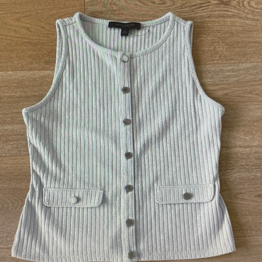 Marc New York Light Gray Ribbed Cardigan with Logo Snap